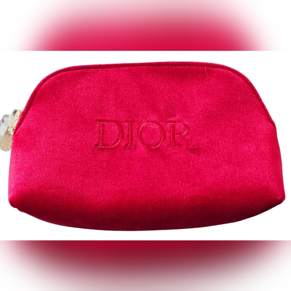 Christian Dior Red Velvet Pouch with Logo and Rouge Dior Lipstick #558. New! - Picture 2 of 11